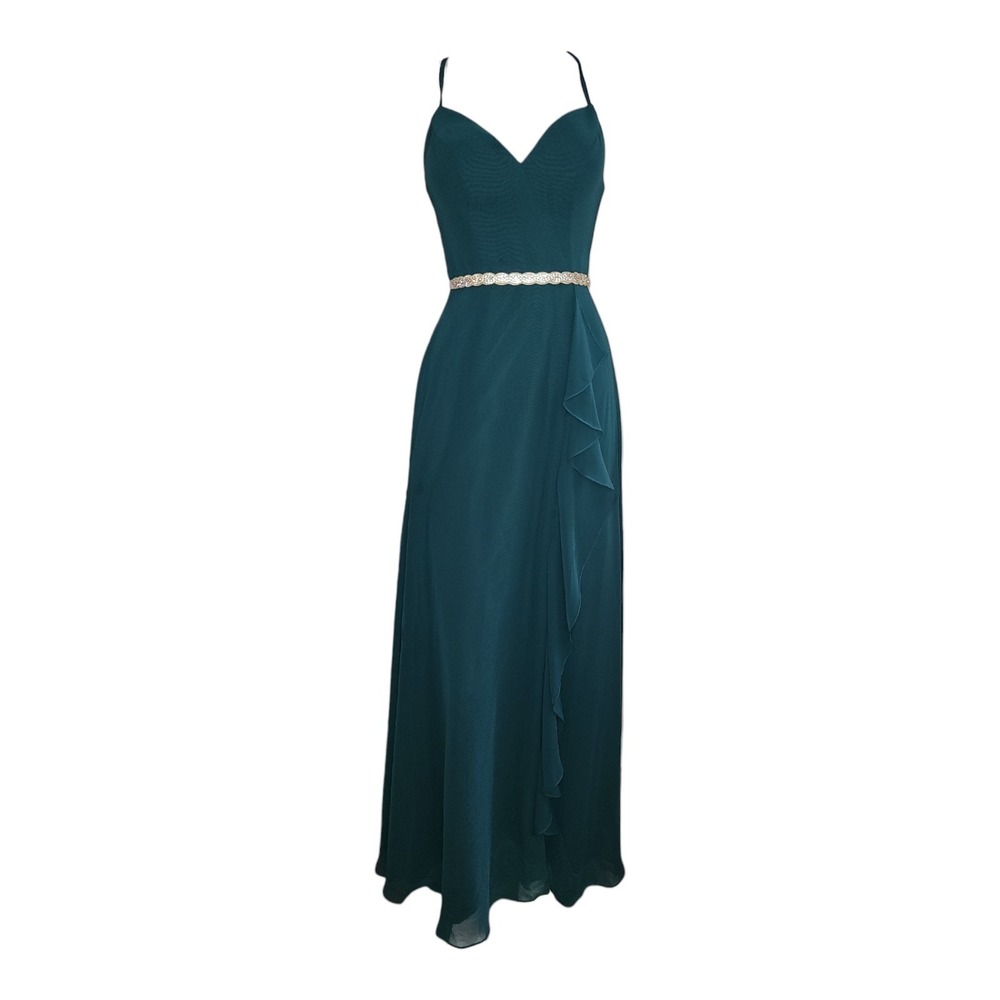 Azazie Dress Womens Size 0‎ Bridesmaids Wedding Green Naeem Ruffle Chiffon Maxi